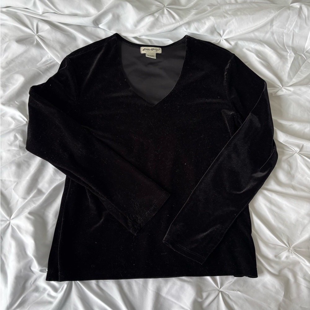 Eddie Bauer Black V-Neck Velvet Sweater